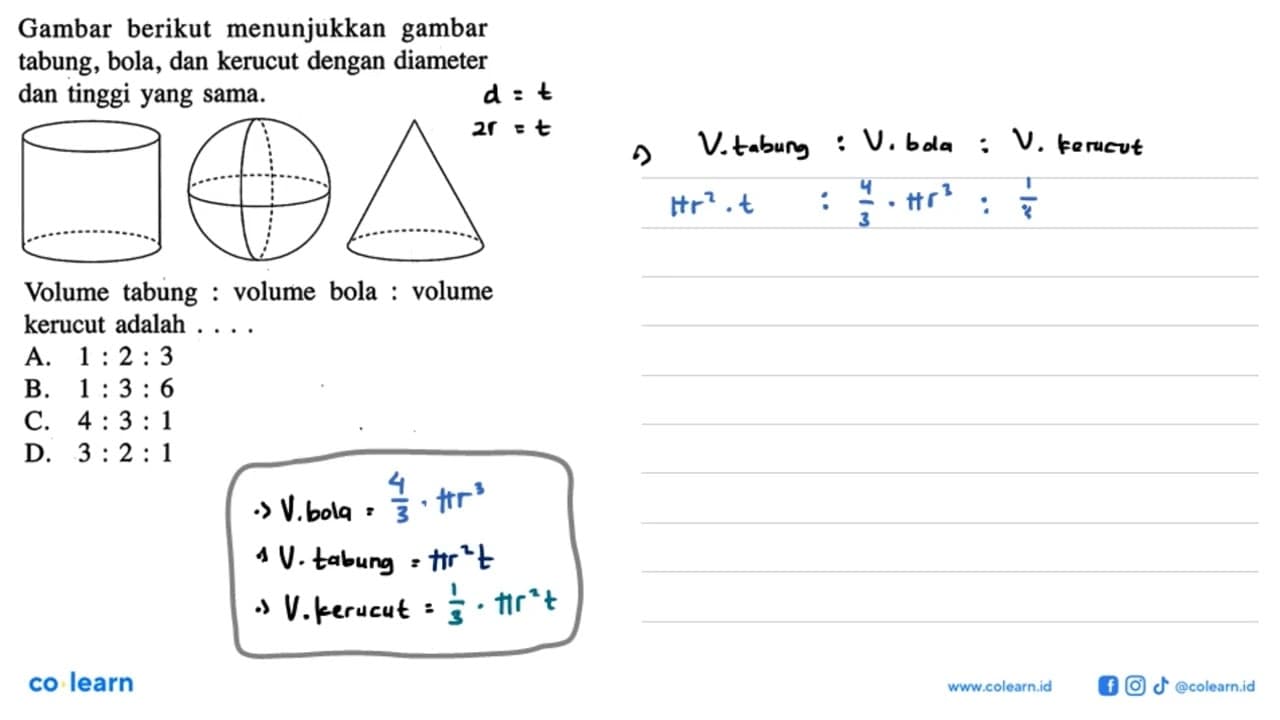 Gambar berikut menunjukkan gambar tabung, bola, dan kerucut