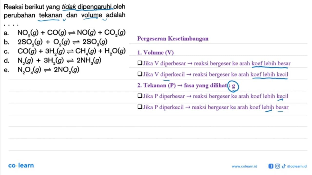 Reaksi berikut yang tidak dipengaruhi oleh perubahan