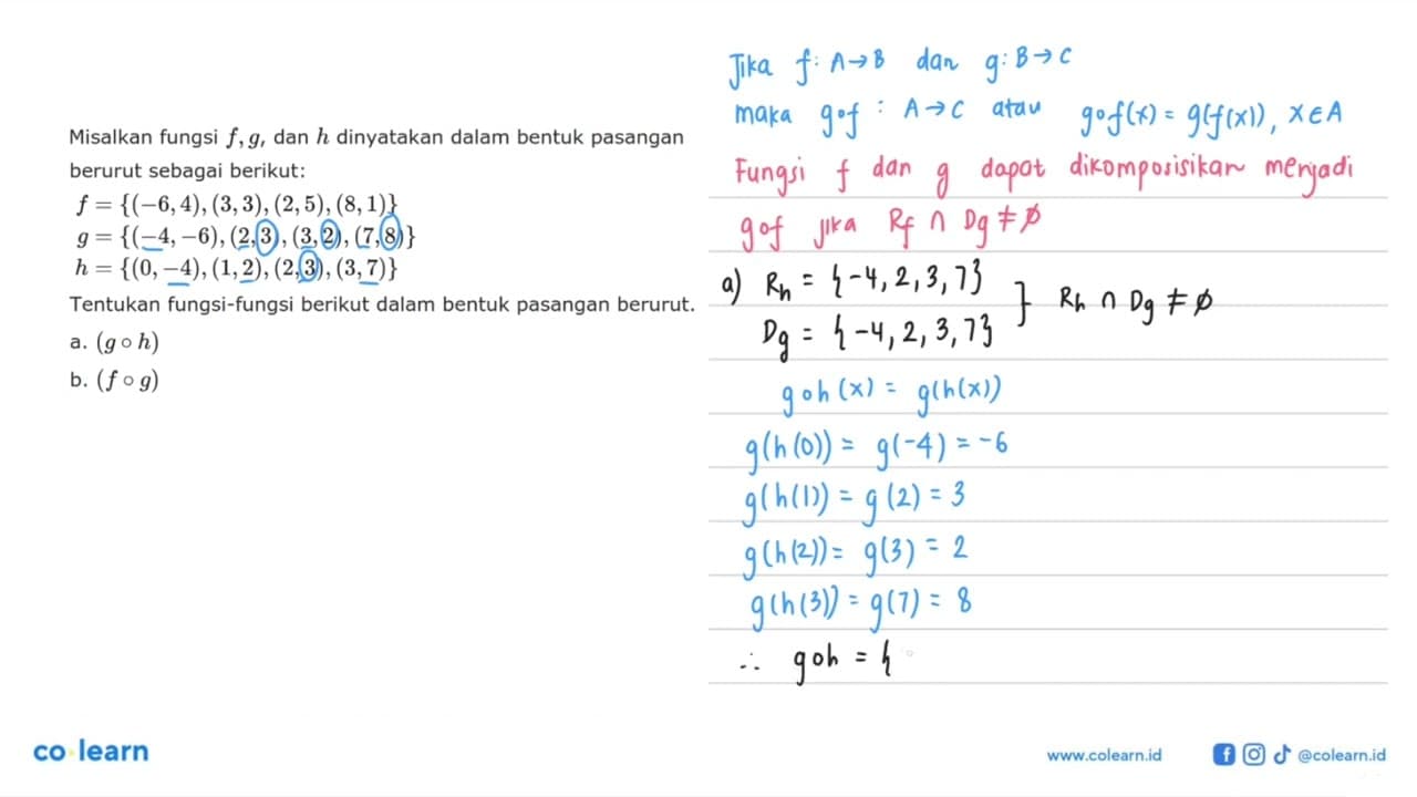 Misalkan fungsi f, g, dan h dinyatakan dalam bentuk