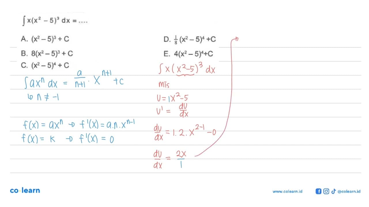 integral x(x^2-5)^3 dx=...