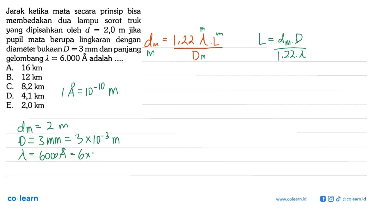 Jarak ketika mata secara prinsip bisa membedakan dua lampu