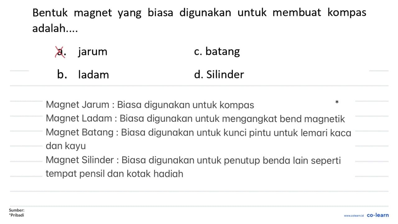 Bentuk magnet yang biasa digunakan untuk membuat kompas