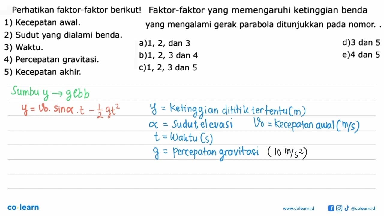 Perhatikan faktor-faktor berikut! 1) Kecepatan awal. 4)