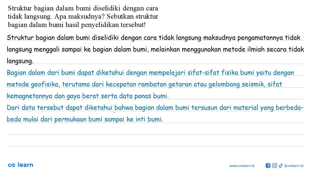 Struktur bagian dalam bumi diselidiki dengan cara tidak