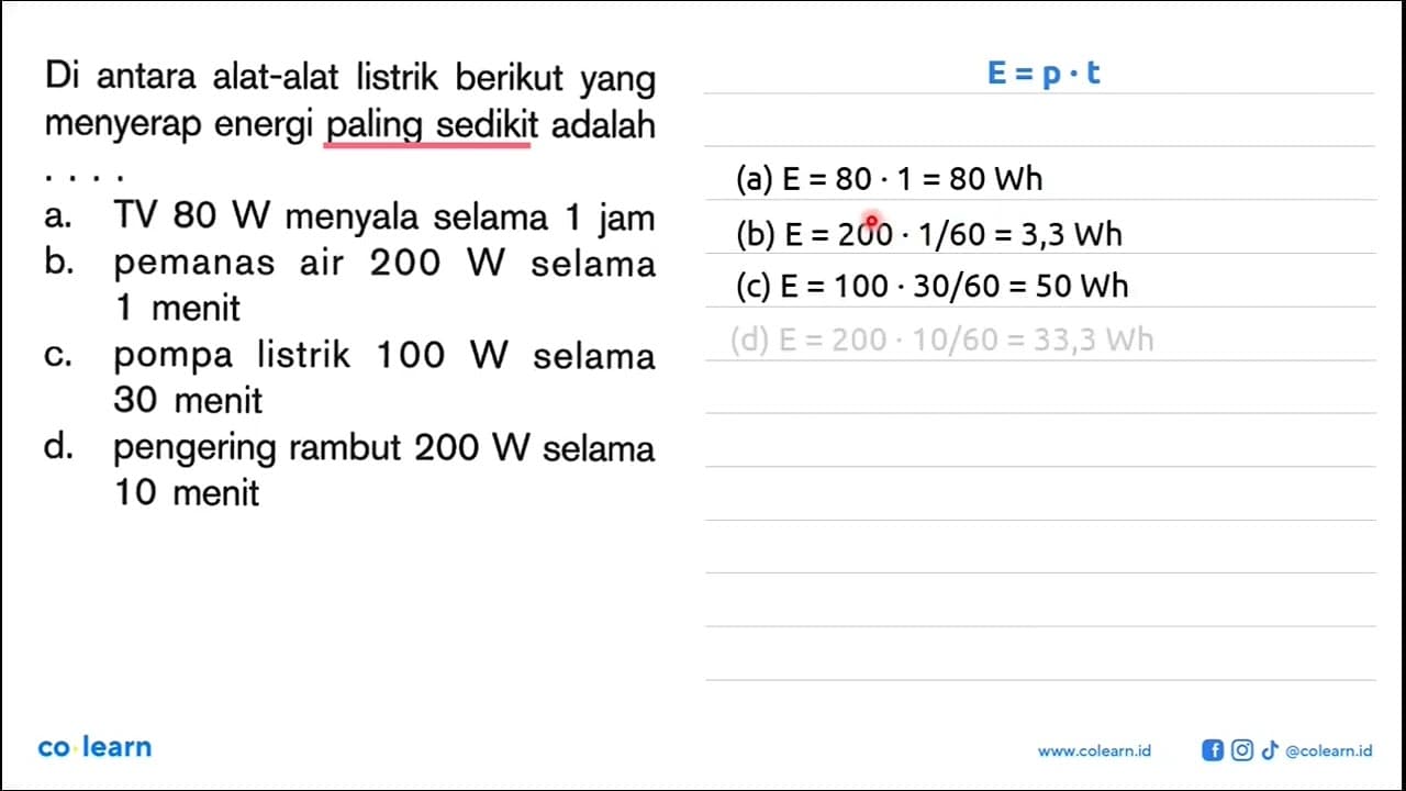 Di antara alat-alat listrik berikut yang menyerap energi