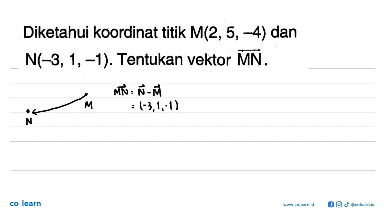 Diketahui koordinat titik M(2,5,-4) dan N(-3,1,-1).