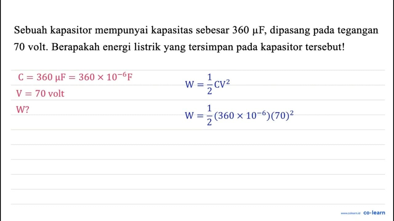 Sebuah kapasitor mempunyai kapasitas sebesar 360 mu F ,