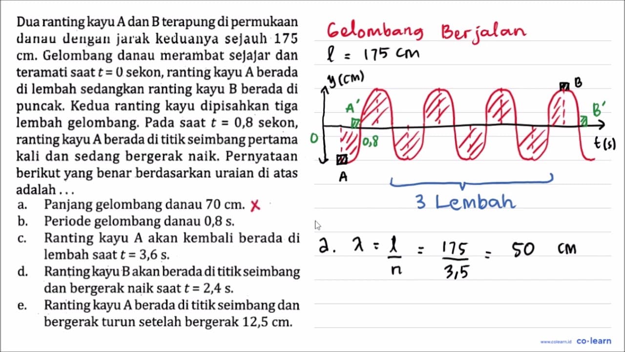 Dua ranting kayu A dan B terapung di permukaan danau dengan