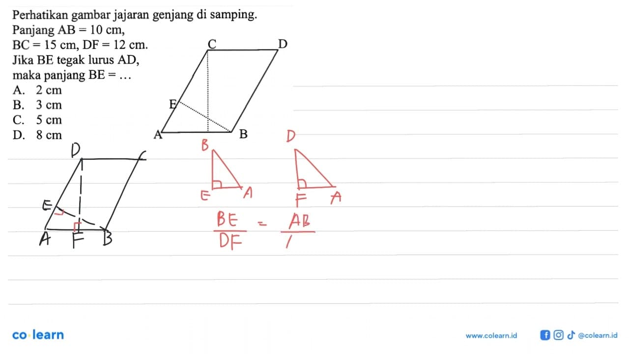 perhatikan gambar jajaran genjang di samping. Panjang AB=10