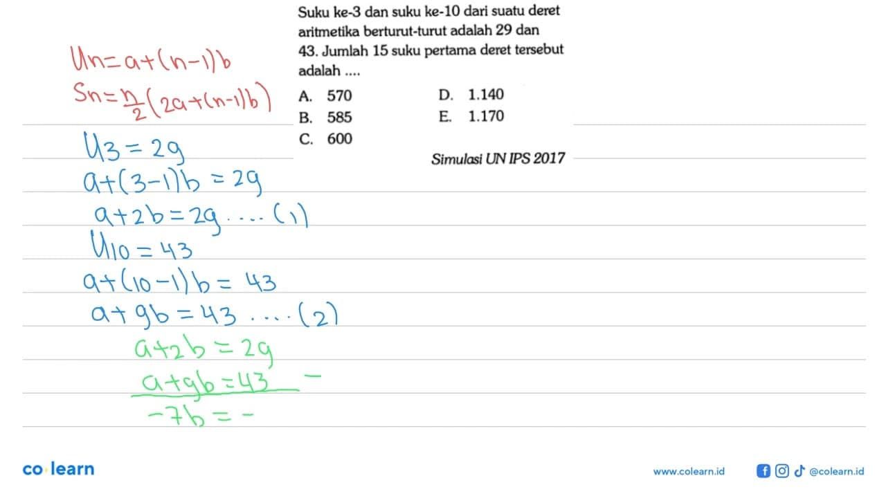 Suku ke-3 dan suku ke-10 dari suatu deret aritmetika