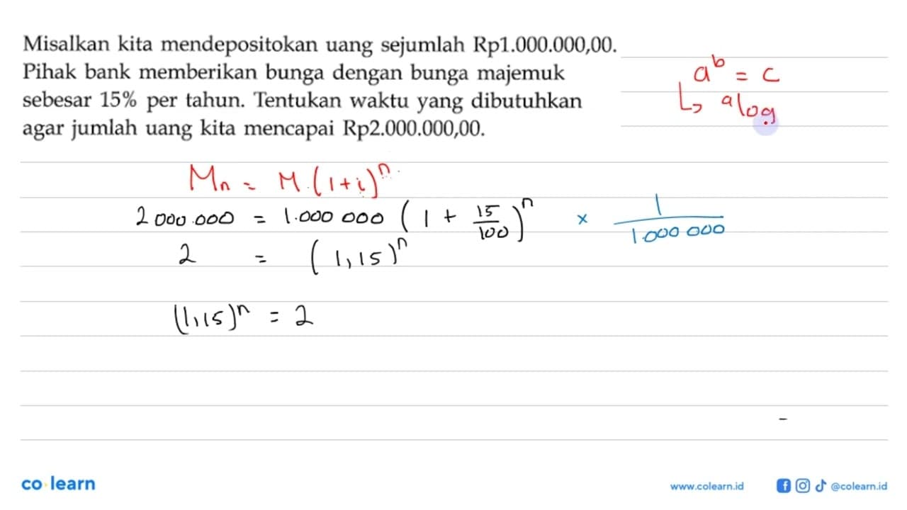 Misalkan kita mendepositokan uang sejumlah Rp1.000.000,00.