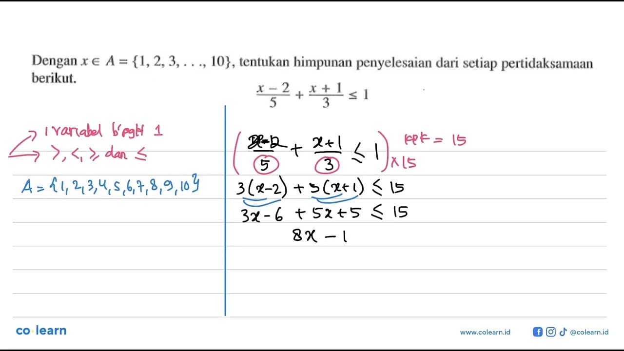 Dengan xeA={1,2,3, ..., 10} , tentukan himpunan