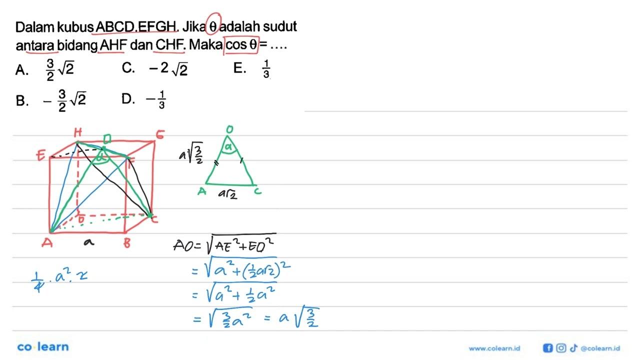 Dalam kubus ABCD.EFGH. Jika theta adalah sudut antara