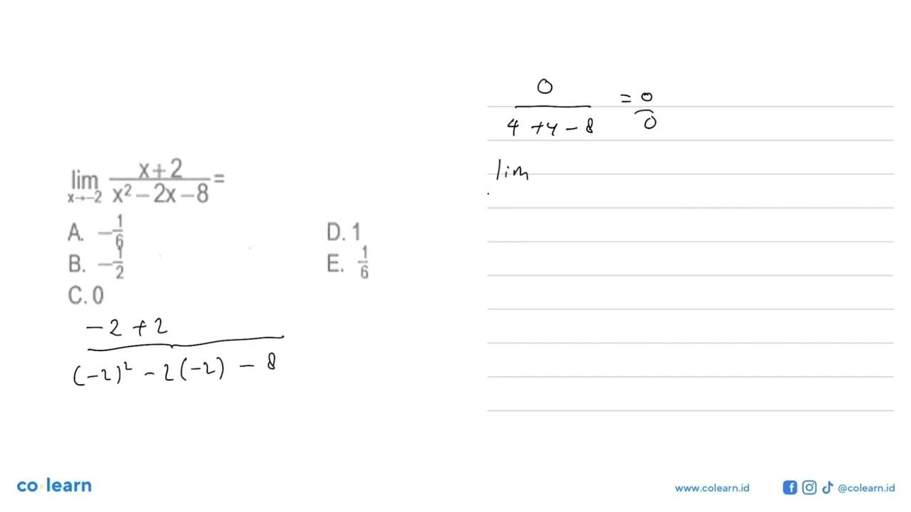 limit x->-2 (x+2)/(x^2-2x-8)=