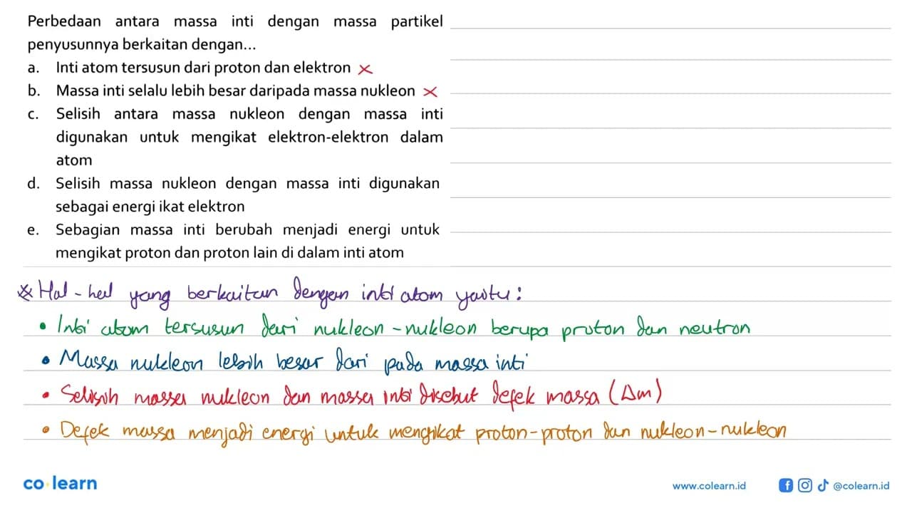 Perbedaan antara massa inti dengan massa partikel