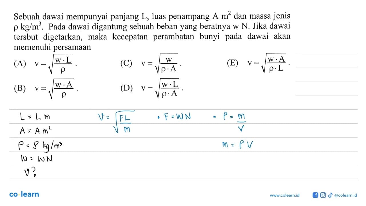 Sebuah dawai mempunyai panjang L, luas penampang A m^2 dan