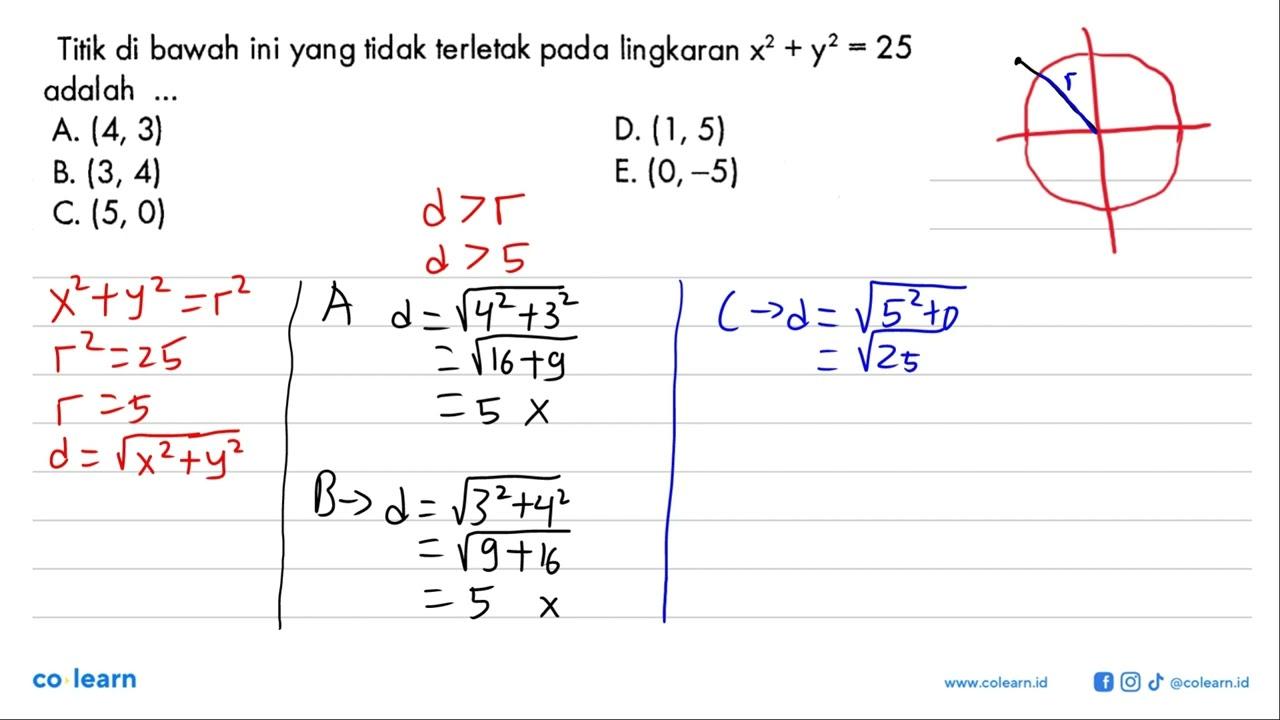 Titik di bawah ini yang tidak terletak pada lingkaran