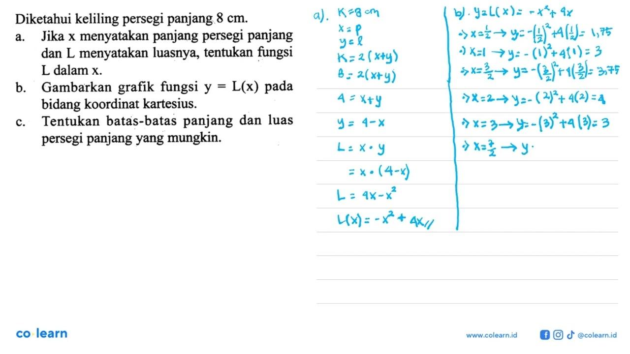 Diketahui keliling persegi panjang 8 cm .a. Jika x