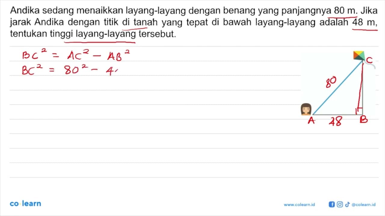 Andika sedang menaikkan layang-layang dengan benang yang