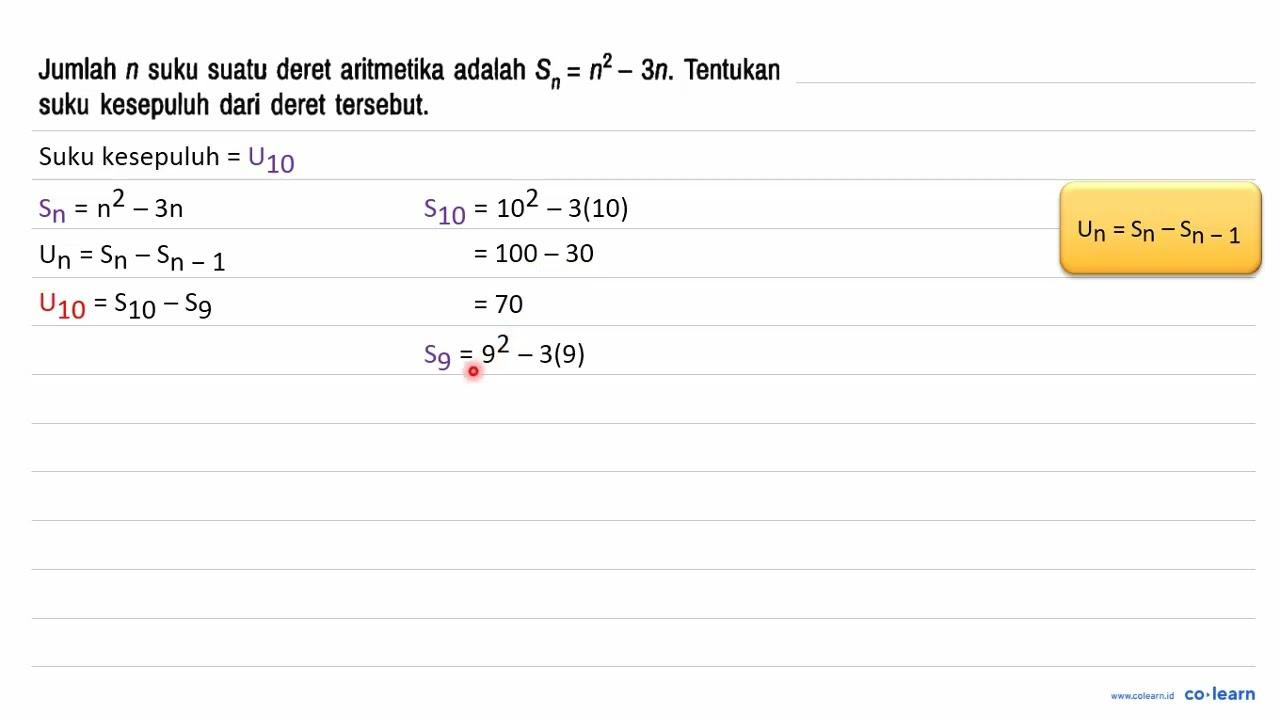 Jumlah n suku suatu deret aritmetika adalah Sn=n^2 - 3n.