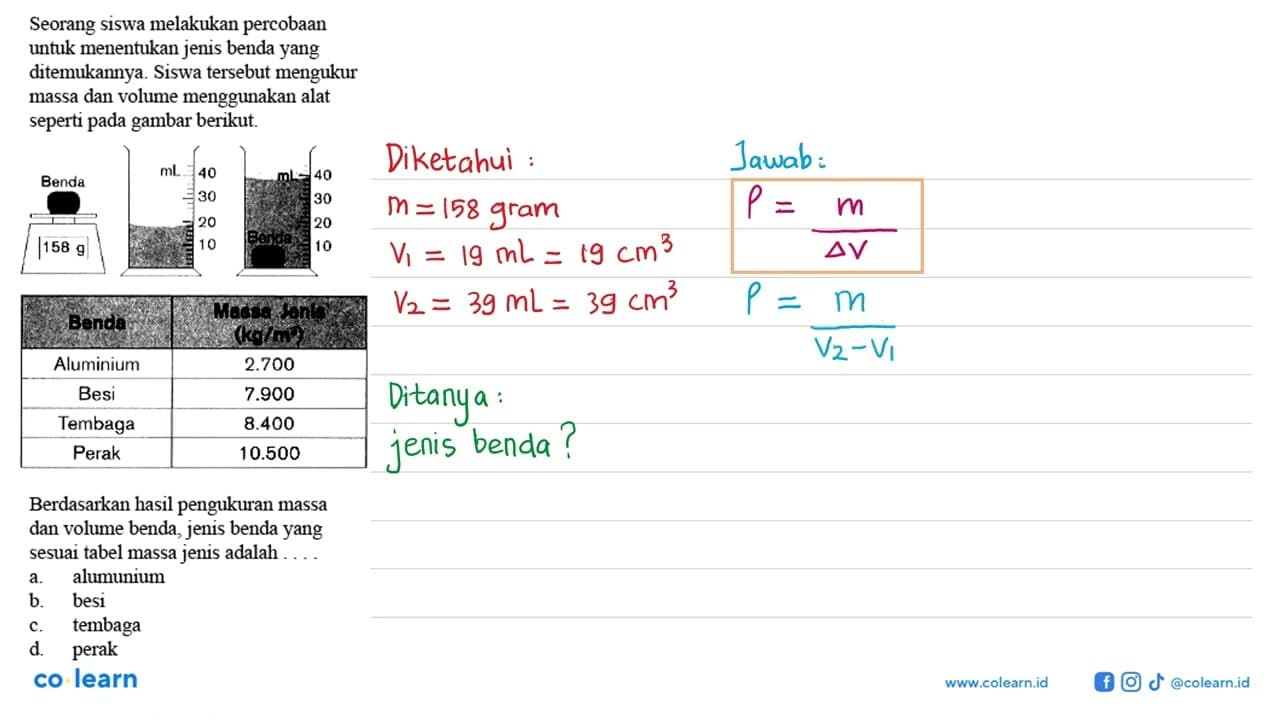 Seorang siswa melakukan percobaan untuk menentukan jenis