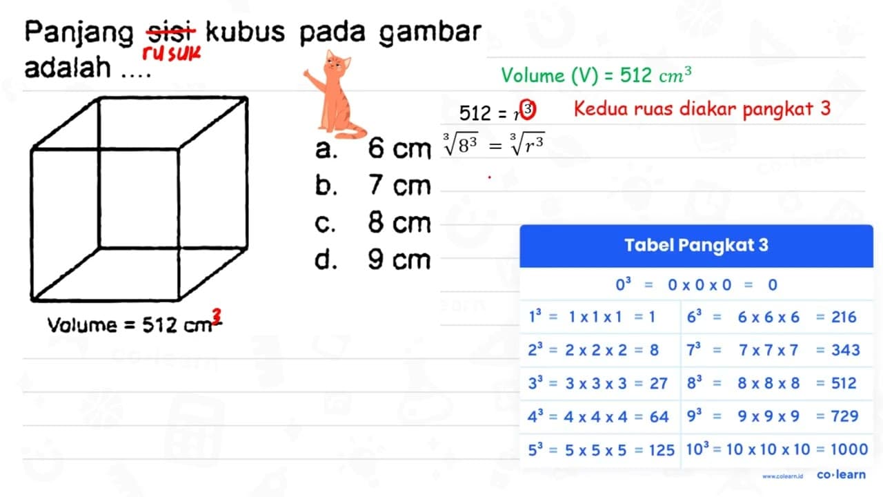 Panjang sisi kubus pada gambar adalah ... a. 6 cm b. 7 cm