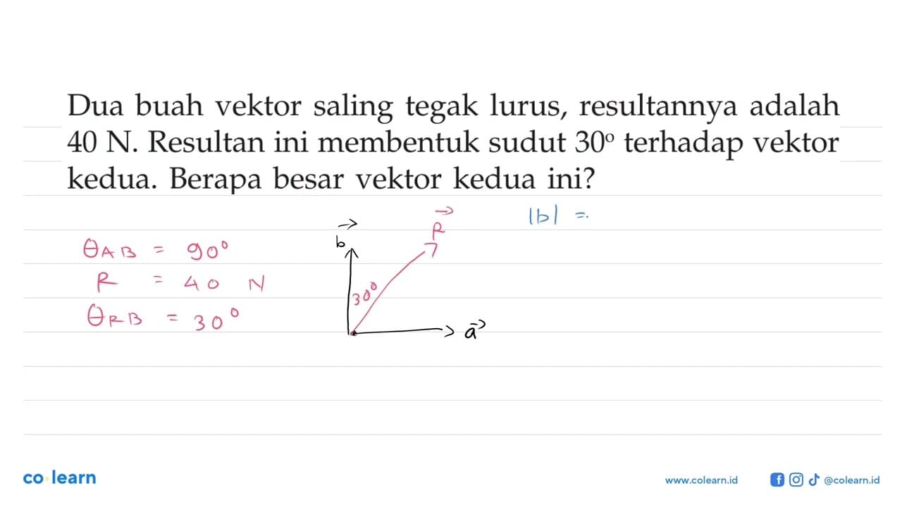 Dua buah vektor saling tegak lurus, resultannya adalah 40