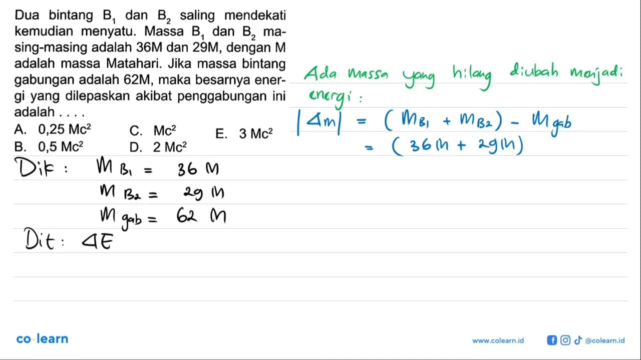 Dua bintang B1 dan B2 saling mendekati kemudian menyatu.