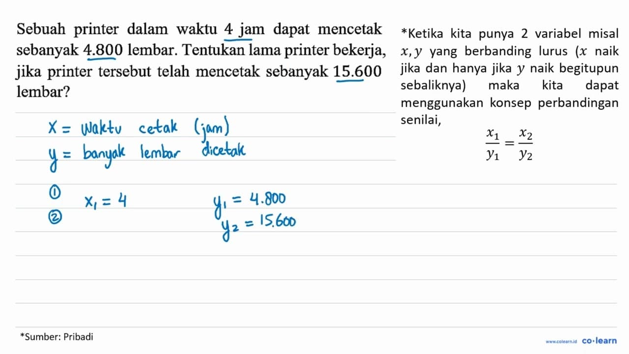 Sebuah printer dalam waktu 4 jam dapat mencetak sebanyak