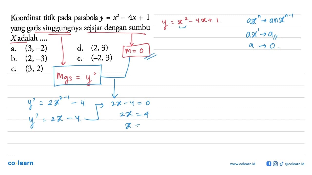 Koordinat titik pada parabola y=x^2-4x+1 yang garis