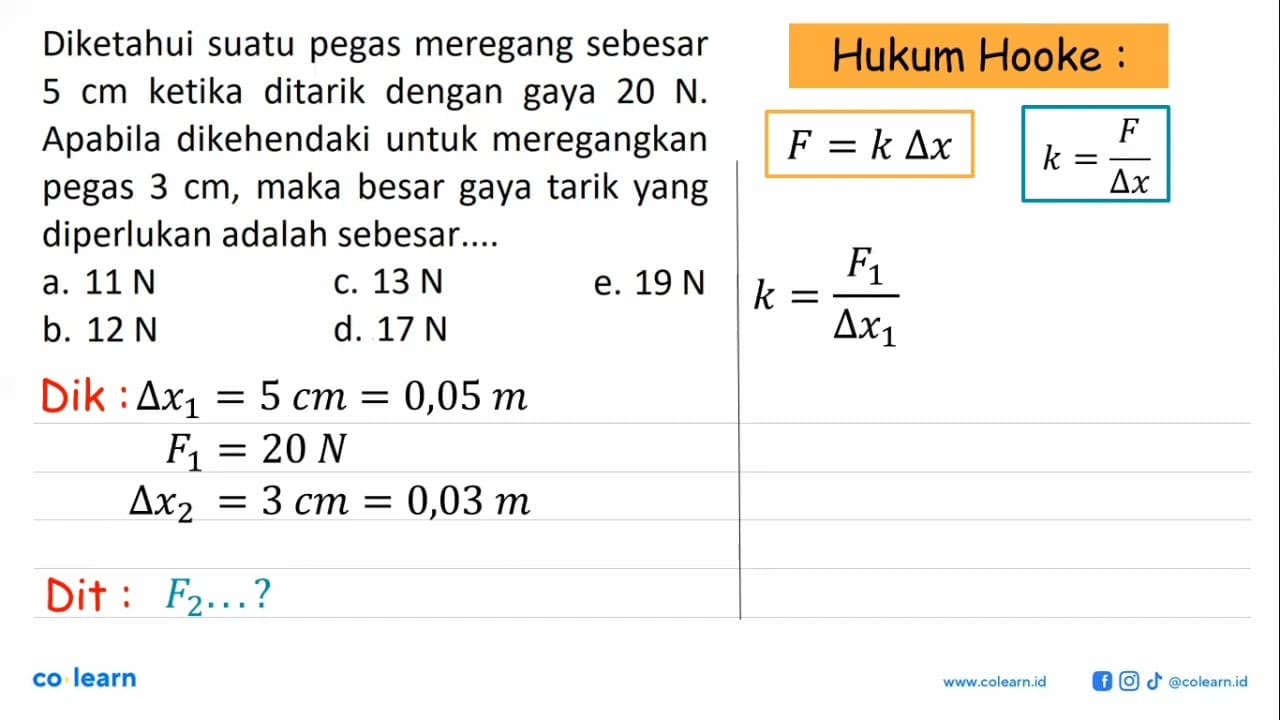 Diketahui suatu pegas meregang sebesar 5 cm ketika ditarik