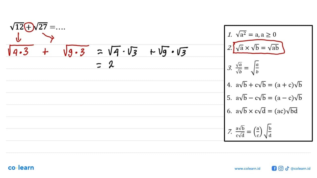 akar(12)+akar(27)=