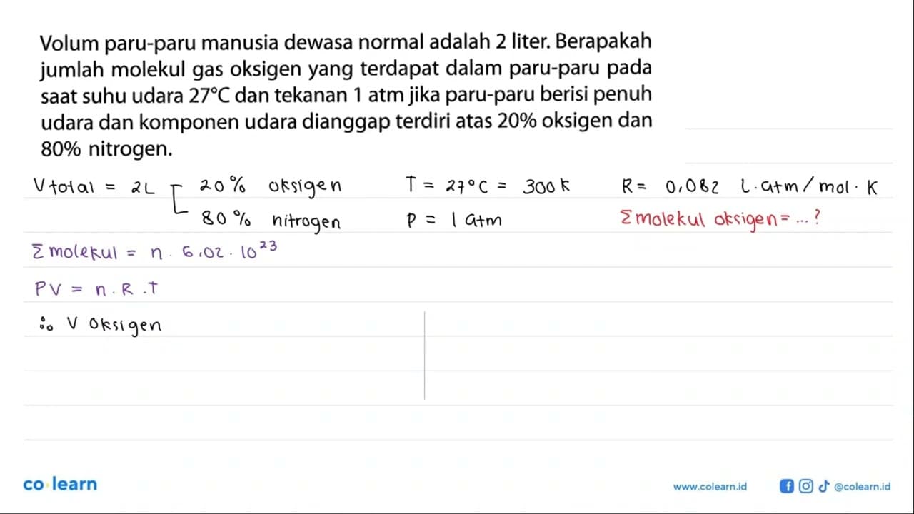 Volum paru-paru manusia dewasa normal adalah 2 liter.