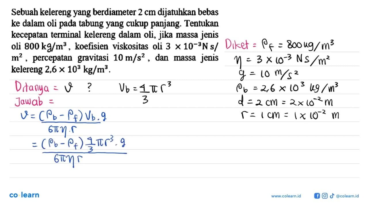 Sebuah kelereng yang berdiameter 2 cm dijatuhkan bebas ke