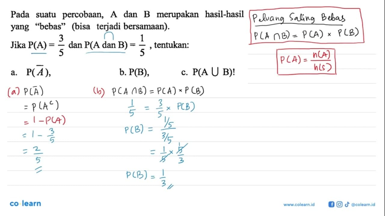 Pada suatu percobaan, A dan B merupakan hasil-hasil yang