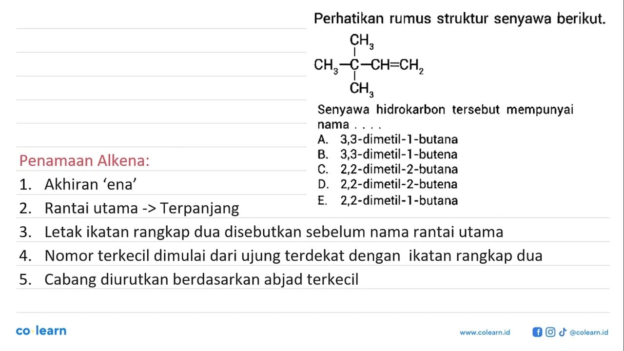 Perhatikan rumus struktur senyawa berikut. CH3-C-CH=CH2 CH3