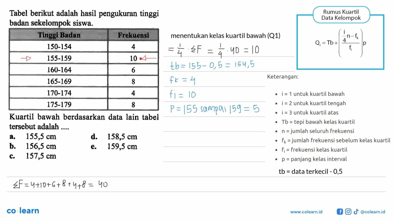 Tabel berikut adalah hasil pengukuran tinggi badan