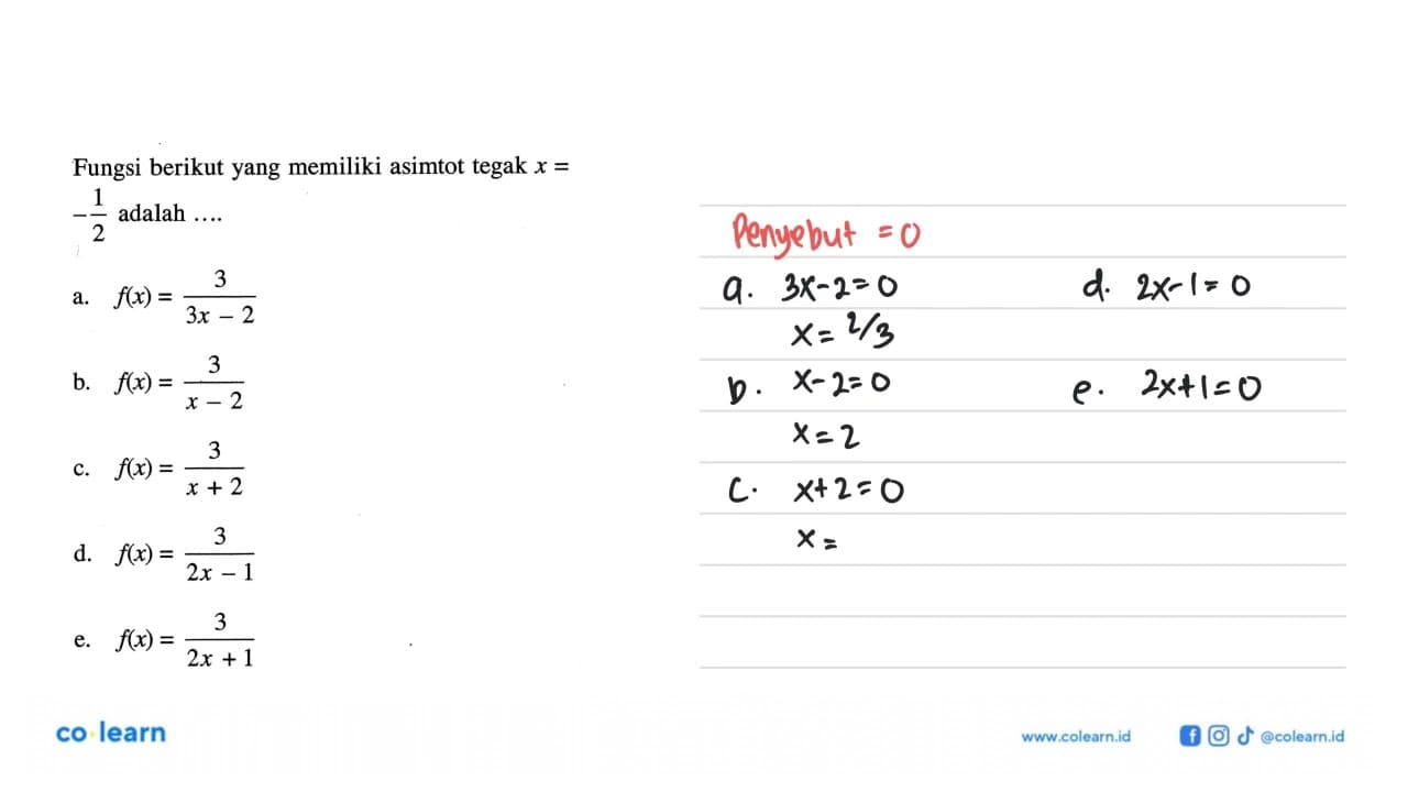 Fungsi berikut yang memiliki asimtot tegak x = -1/2