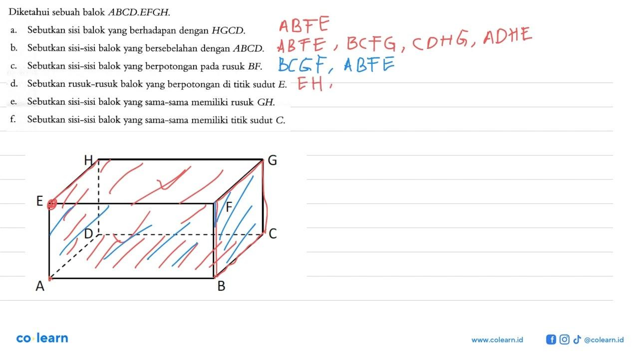 Diketahui sebuah balok ABCD.EFGH. a. Sebutkan sisi balok