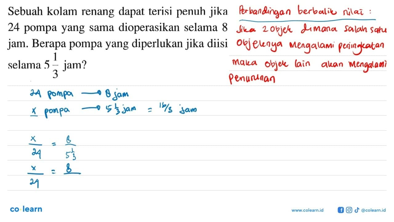 Sebuah kolam renang dapat terisi penuh jika 24 pompa yang
