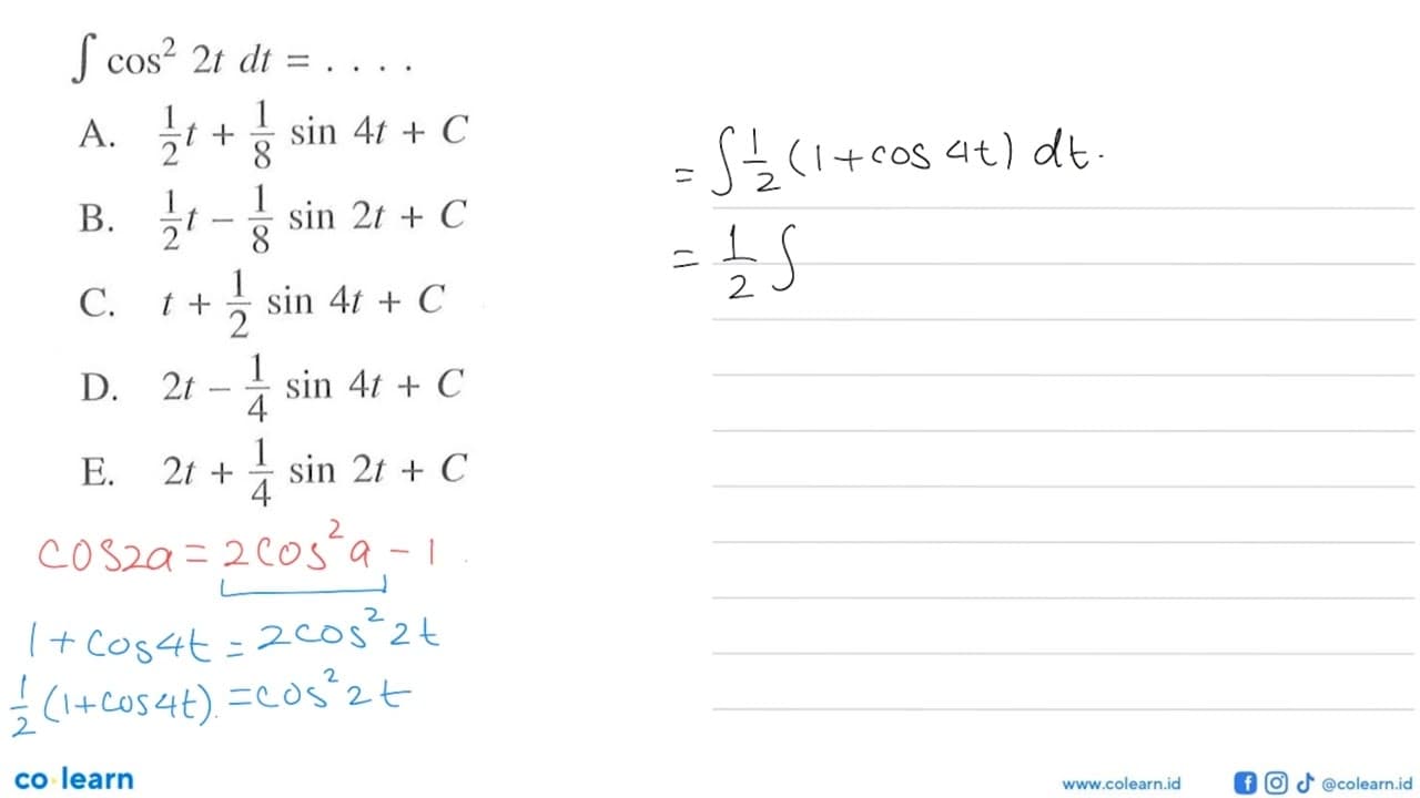 integral cos^2(2t) dt=....