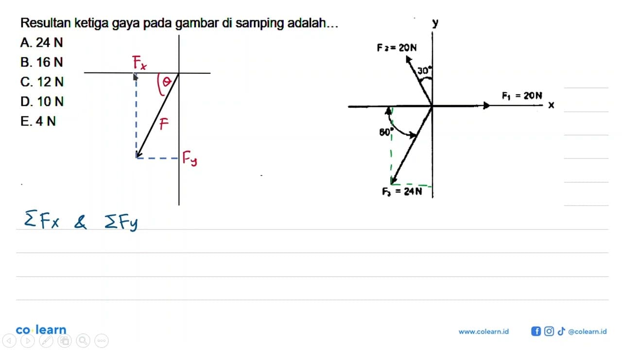 Resultan ketiga gaya pada gambar di samping adalah ...