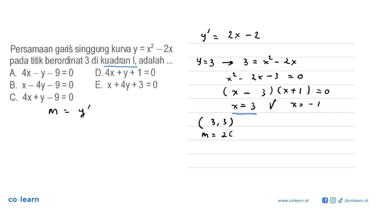 Persamaan garis singgung kurva y=x^2-2x pada titik