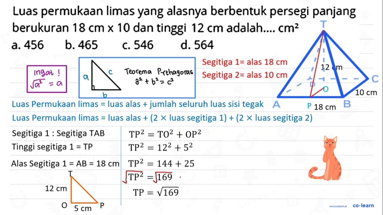 Luas permukaan limas yang alasnya berbentuk persegi panjang