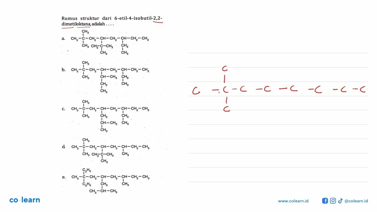 Rumus struktur dari 6 - etil - 4 - isobutil - 2,2 -