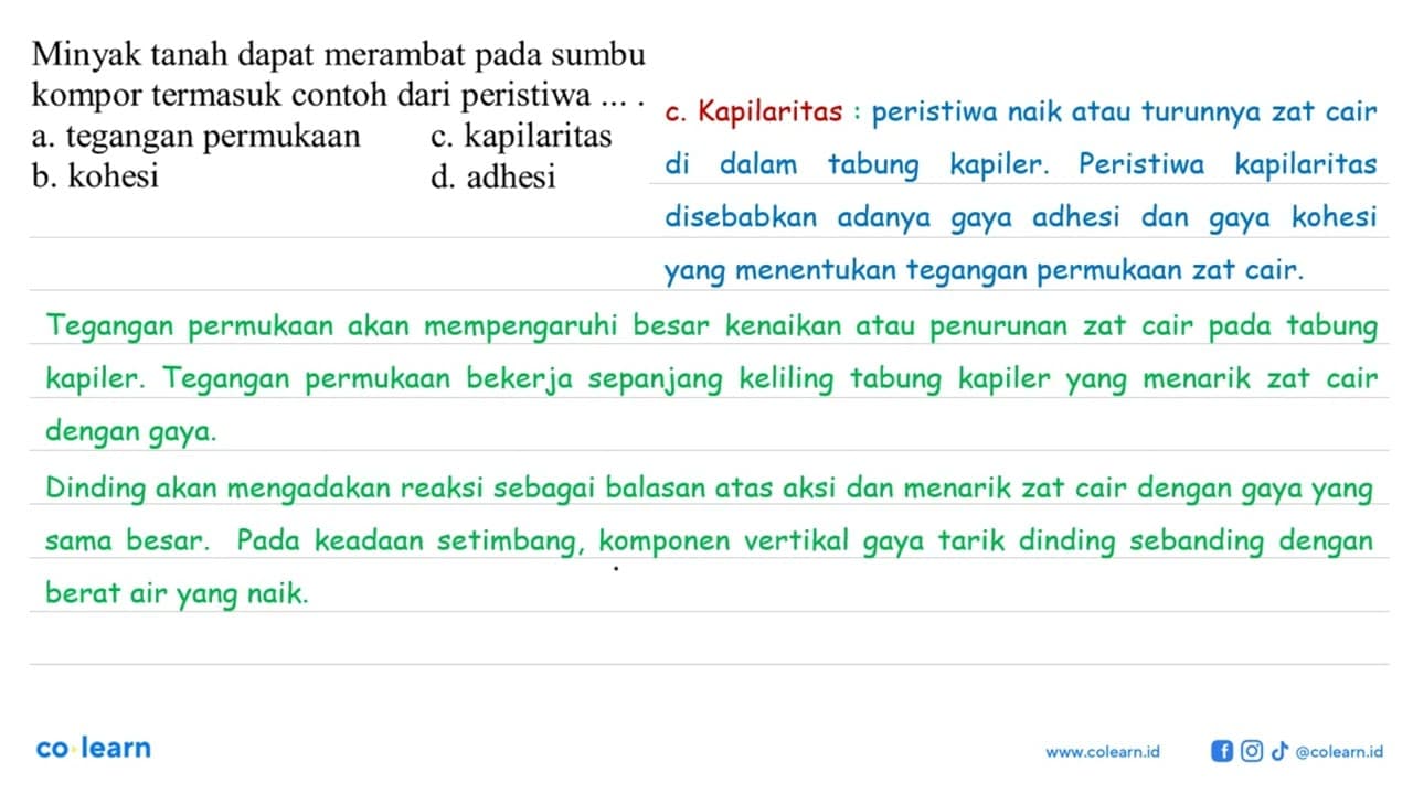 Minyak tanah dapat merambat pada sumbu kompor termasuk