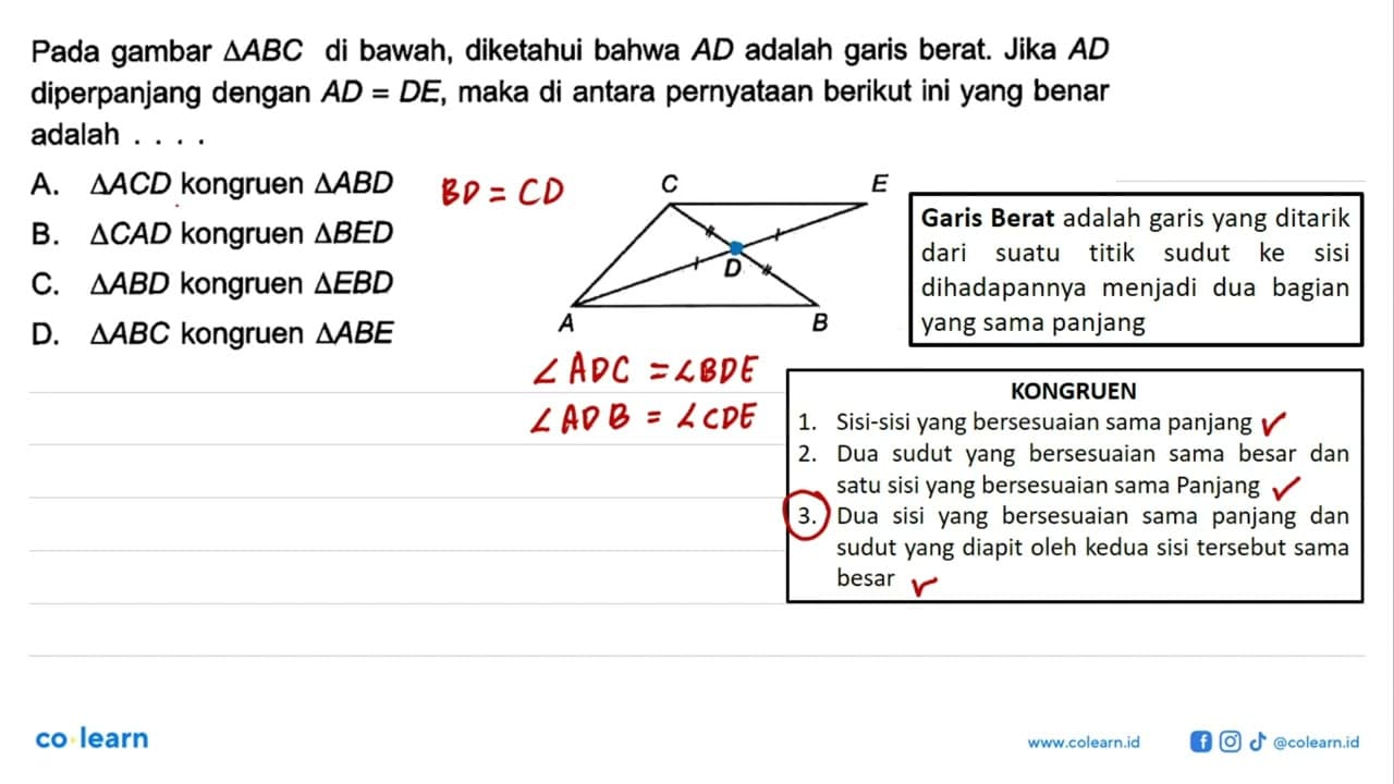 Pada gambar segitiga ABC di bawah, diketahui bahwa AD