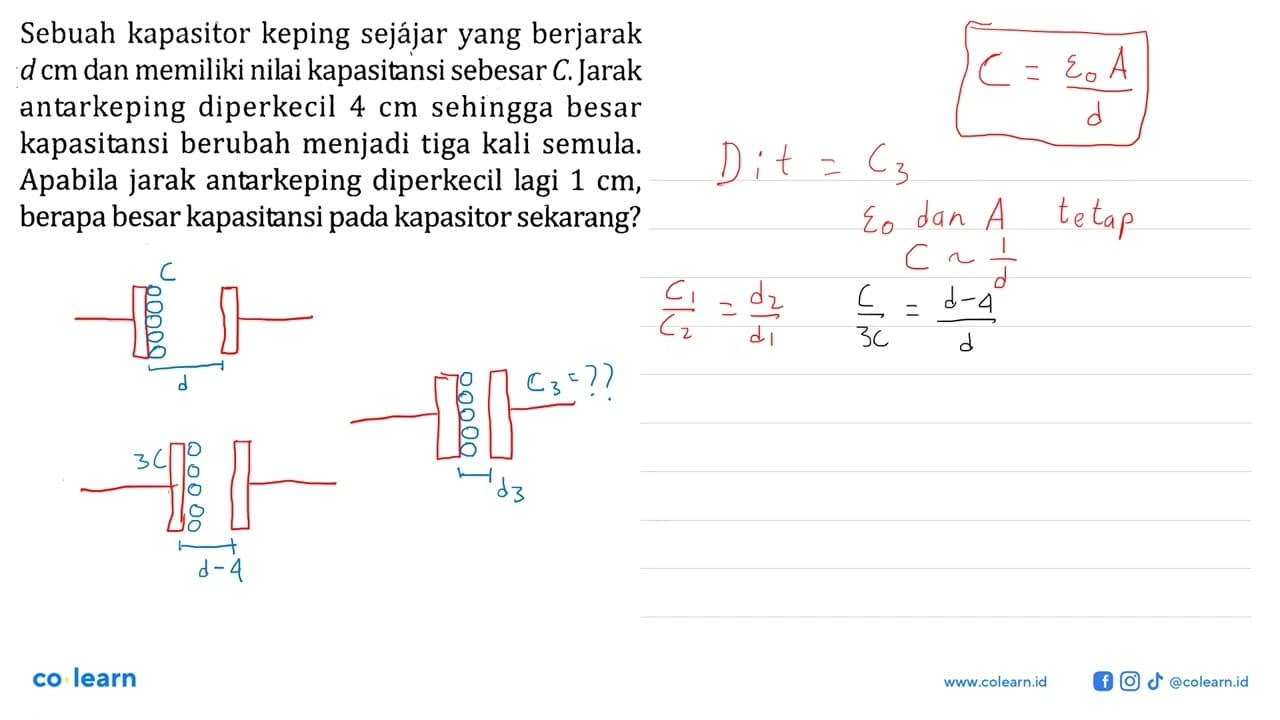 Sebuah kapasitor keping sejájar yang berjarak d cm dan