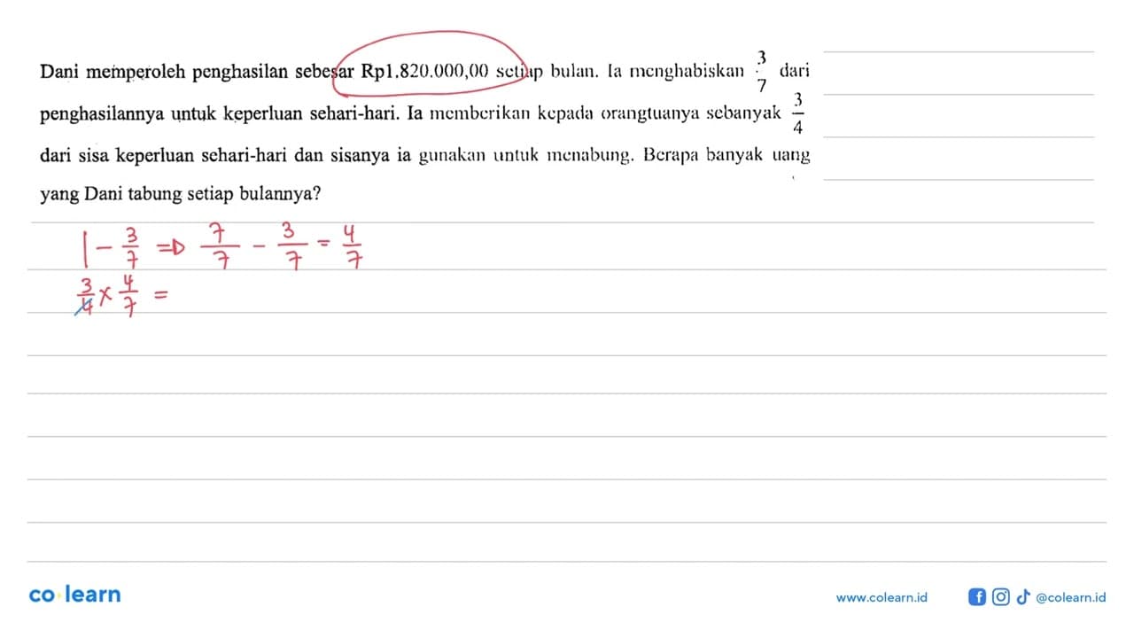 Dani memperoleh penghasilan sebesar Rp1.820.000,00 setiap