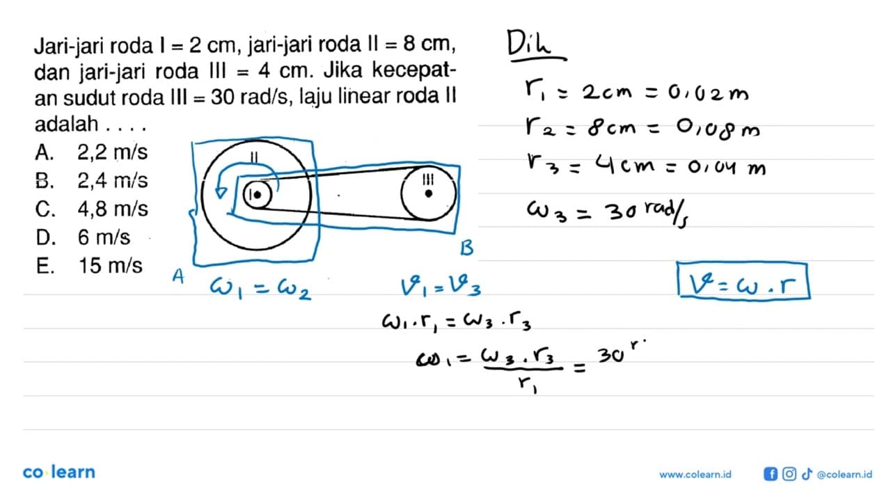 Jari-jari roda I=2 cm , jari-jari roda II=8 cm , dan